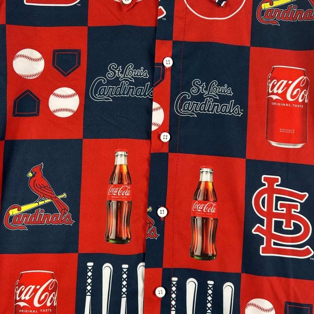 St. Louis Cardinals Shirt Mens XL Red Blue MLB Baseball Coca-Cola All Over Print - Picture 2 of 11